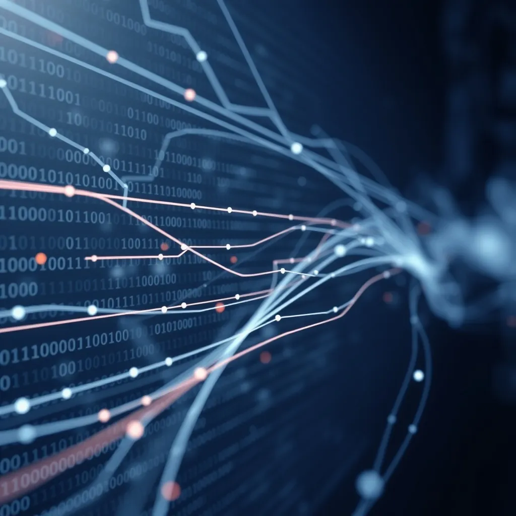Abstract visualization of data flow, binary code and clean t