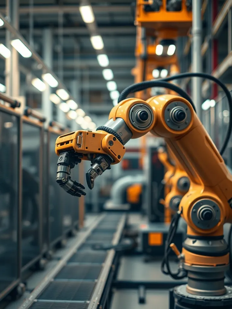 Industrial robotic arm working in a clean modern factory env